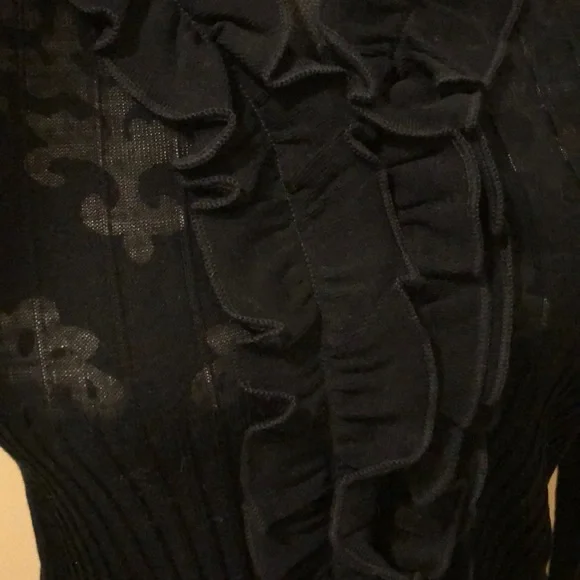 Anne Fontaine Veronica ribbed cotton semi-sheer button ruffle trim cardigan - Picture 3 of 14